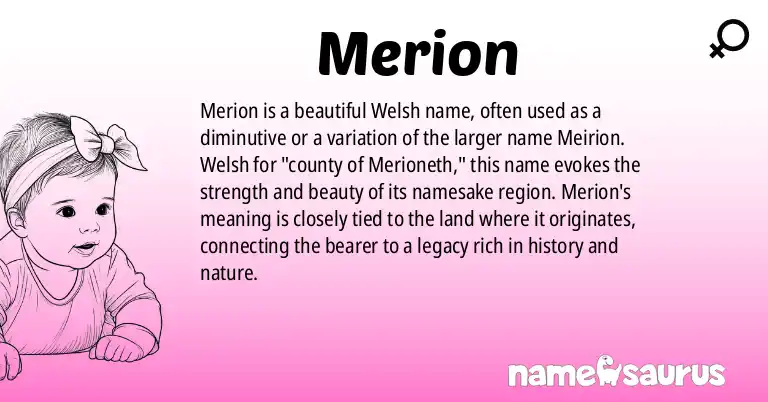 Infographic about Merion name meaning, Merion is a name from Welsh origin(s).