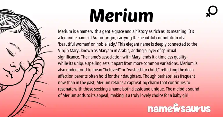 Infographic about Merium name meaning, Merium is a name from Arabic origin(s).