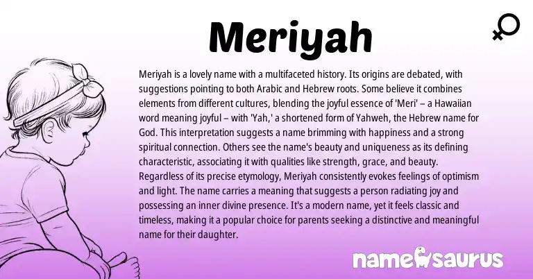 Infographic about Meriyah name meaning, Meriyah is a name from Hebrew, Hawaiian origin(s).
