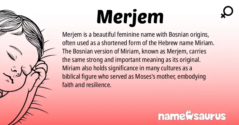 Infographic about Merjem name meaning, Merjem is a name from Bosnian origin(s).