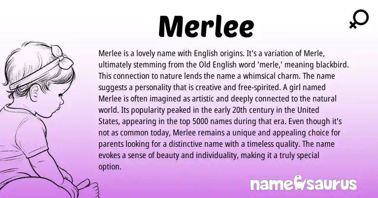 Infographic about Merlee name meaning, Merlee is a name from English origin(s).