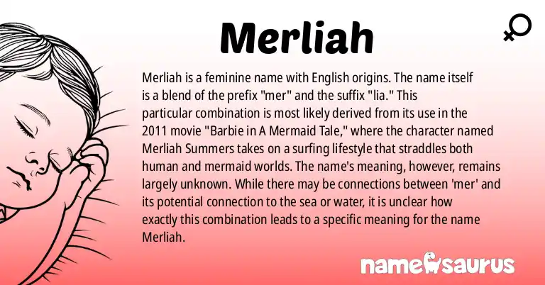 Infographic about Merliah name meaning, Merliah is a name from English origin(s).