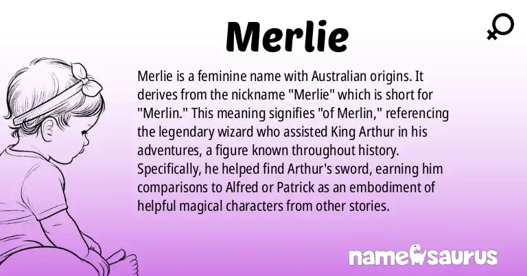 Infographic about Merlie name meaning, Merlie is a name from Australian origin(s).