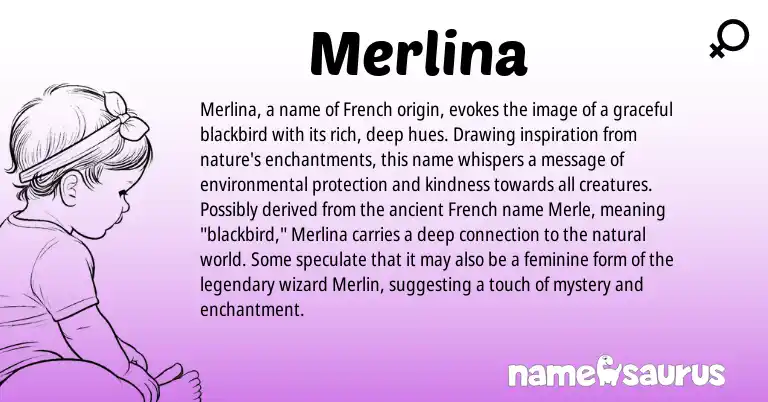 Infographic about Merlina name meaning, Merlina is a name from French origin(s).