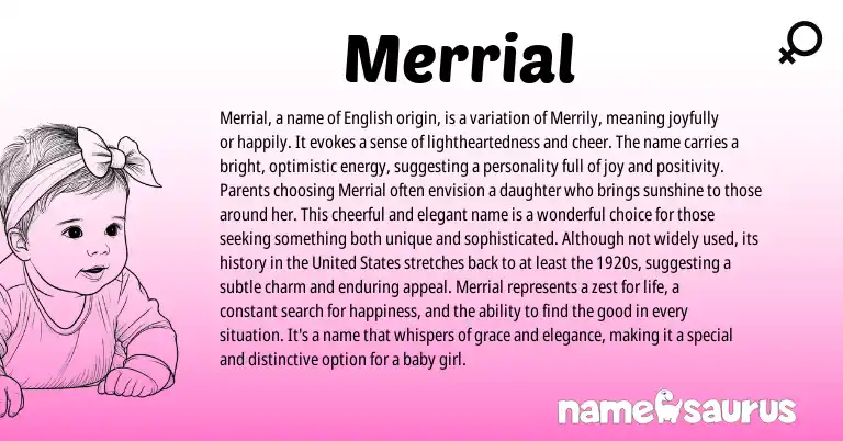 Infographic about Merrial name meaning, Merrial is a name from English origin(s).