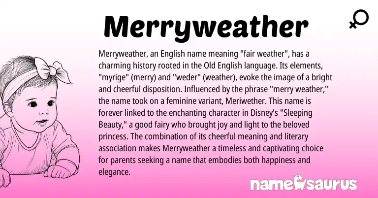 Infographic about Merryweather name meaning, Merryweather is a name from Old English, English origin(s).