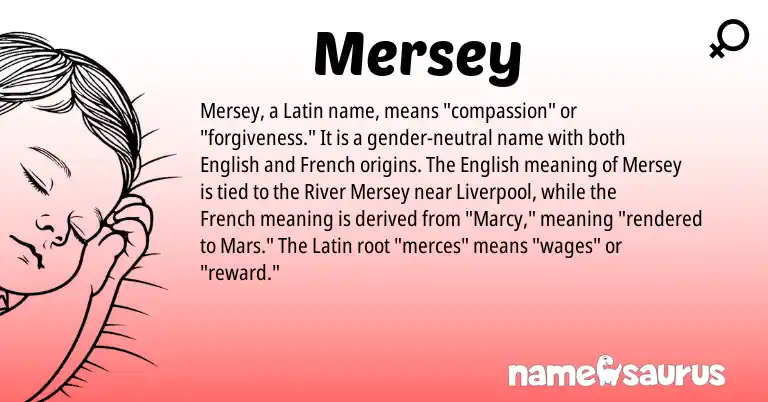 Infographic about Mersey name meaning, Mersey is a name from English, French, Latin origin(s).