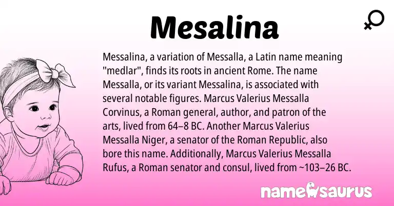 Infographic about Mesalina name meaning, Mesalina is a name from Roman, Latin origin(s).