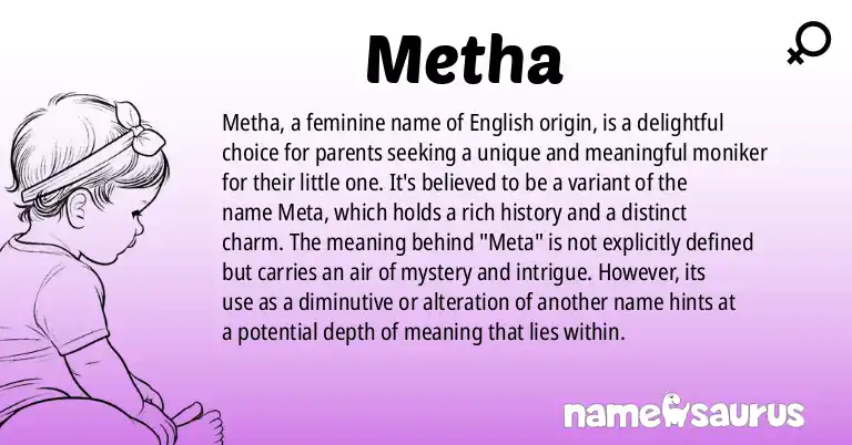Infographic about Metha name meaning, Metha is a name from English origin(s).