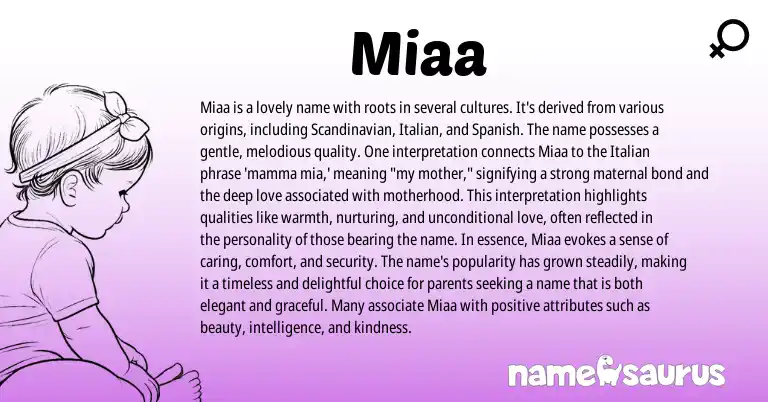 Infographic about Miaa name meaning, Miaa is a name from Italian origin(s).
