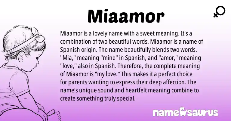 Infographic about Miaamor name meaning, Miaamor is a name from Spanish origin(s).
