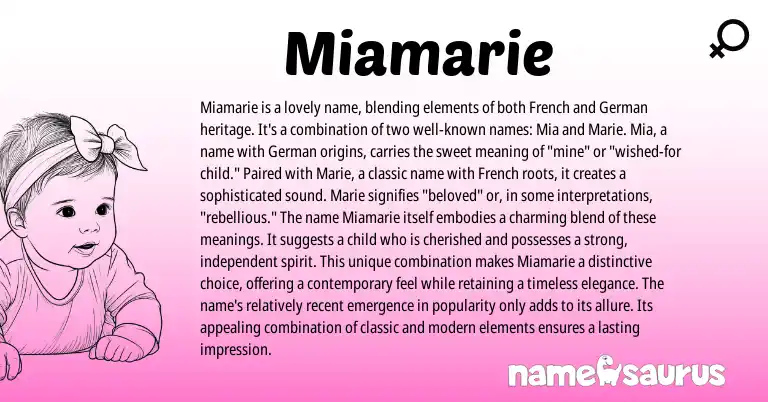 Infographic about Miamarie name meaning, Miamarie is a name from Germanic, French origin(s).