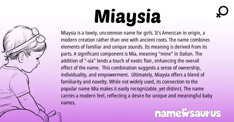 Infographic about Miaysia name meaning, Miaysia is a name from Italian origin(s).