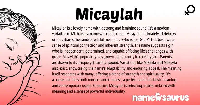 Infographic about Micaylah name meaning, Micaylah is a name from Hebrew origin(s).