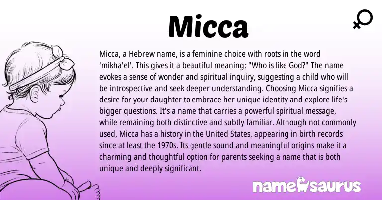 Infographic about Micca name meaning, Micca is a name from Hebrew origin(s).