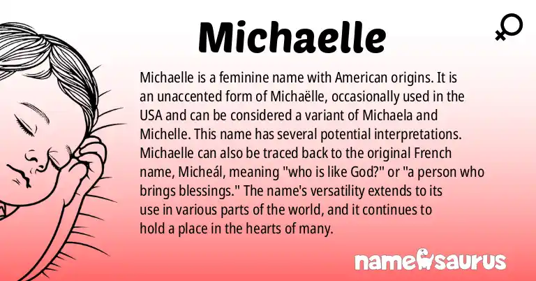 Infographic about Michaelle name meaning, Michaelle is a name from American origin(s).