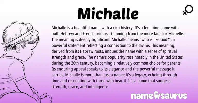 Infographic about Michalle name meaning, Michalle is a name from French, Hebrew origin(s).