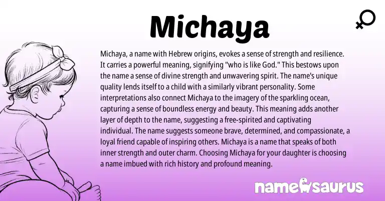 Infographic about Michaya name meaning, Michaya is a name from Hebrew origin(s).