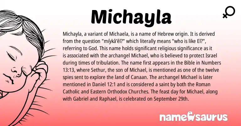 Infographic about Michayla name meaning, Michayla is a name from Roman, Hebrew origin(s).