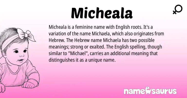 Infographic about Micheala name meaning, Micheala is a name from English origin(s).