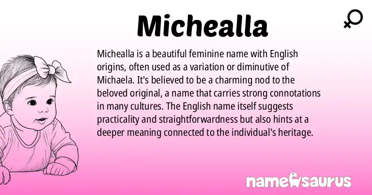 Infographic about Michealla name meaning, Michealla is a name from English origin(s).