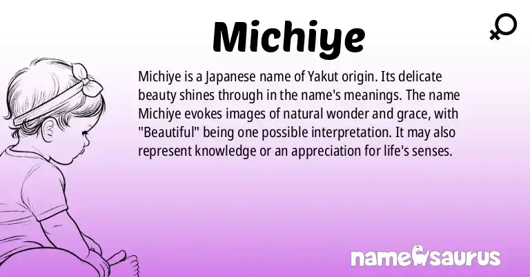 Infographic about Michiye name meaning, Michiye is a name from Yakut, Japanese origin(s).
