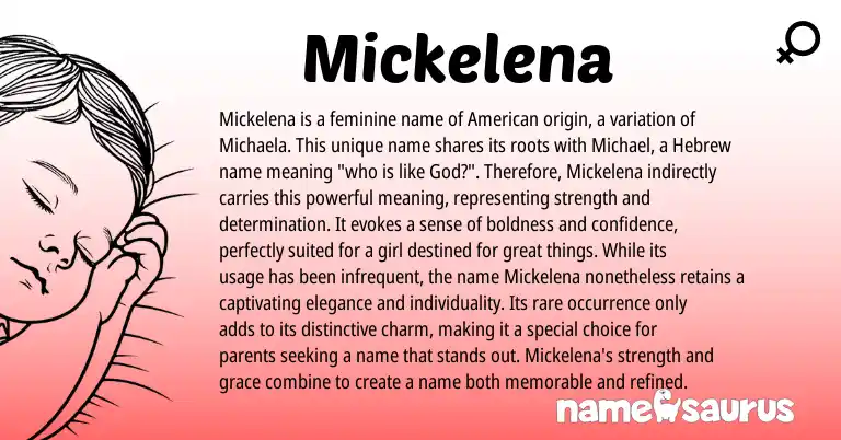 Infographic about Mickelena name meaning, Mickelena is a name from Hebrew origin(s).