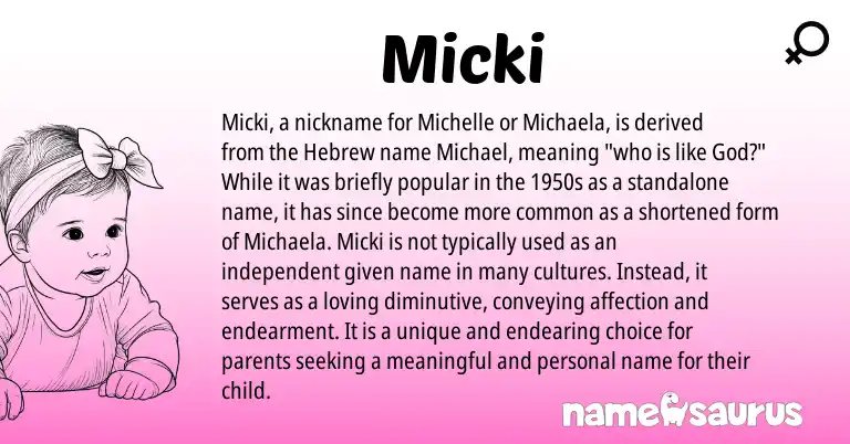Infographic about Micki name meaning, Micki is a name from Hebrew origin(s).