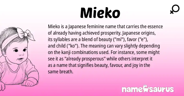 Infographic about Mieko name meaning, Mieko is a name from Japanese origin(s).