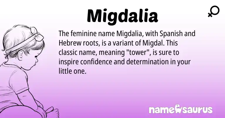 Infographic about Migdalia name meaning, Migdalia is a name from Spanish, Hebrew origin(s).
