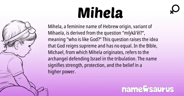 Infographic about Mihela name meaning, Mihela is a name from Hebrew origin(s).