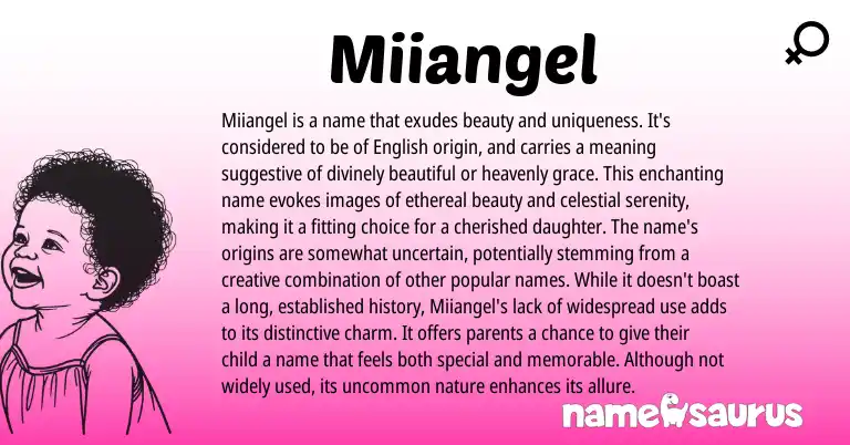 Infographic about Miiangel name meaning, Miiangel is a name from English origin(s).