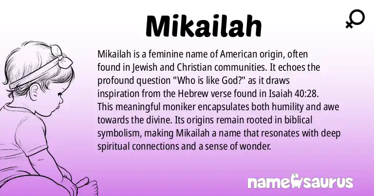 Infographic about Mikailah name meaning, Mikailah is a name from American origin(s).