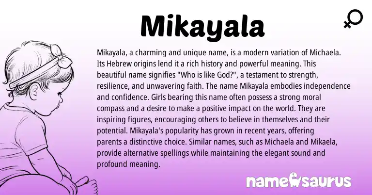 Infographic about Mikayala name meaning, Mikayala is a name from Hebrew origin(s).