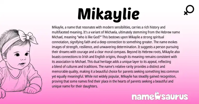 Infographic about Mikaylie name meaning, Mikaylie is a name from Hebrew origin(s).