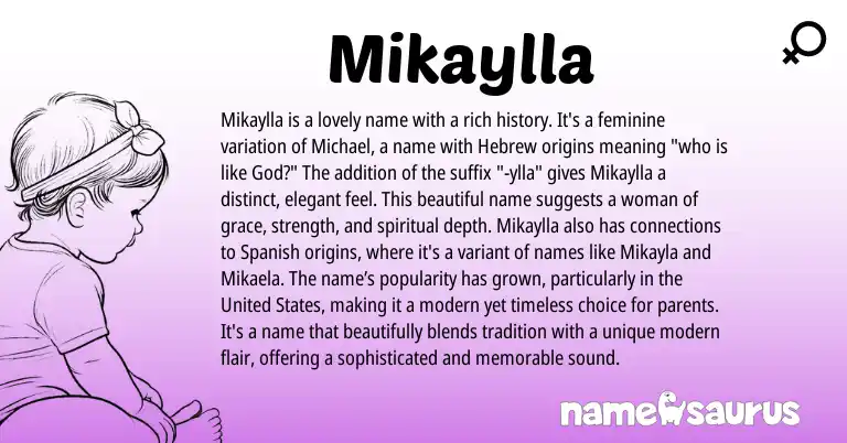 Infographic about Mikaylla name meaning, Mikaylla is a name from Hebrew origin(s).