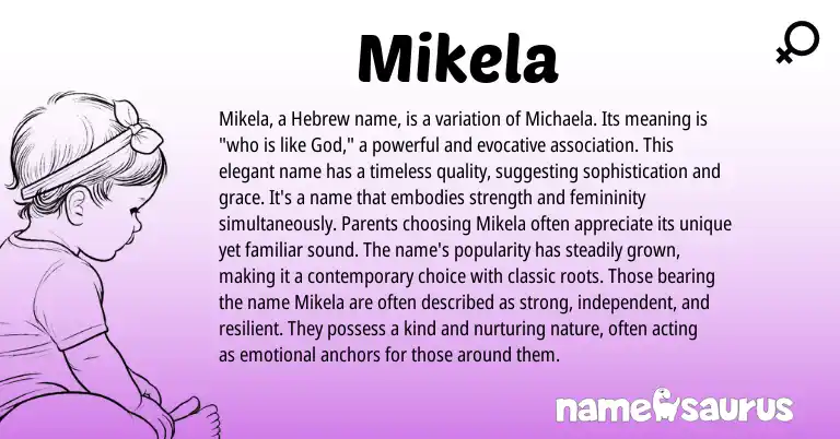 Infographic about Mikela name meaning, Mikela is a name from Hebrew origin(s).