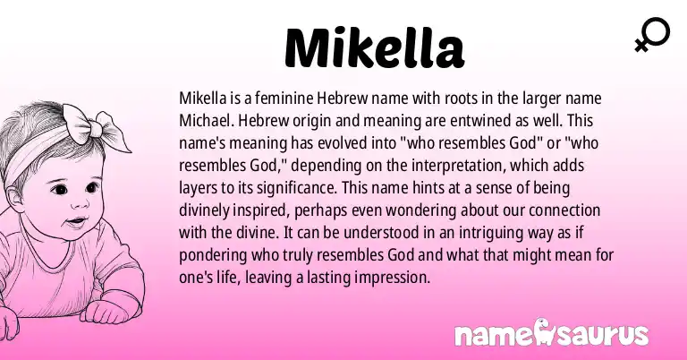 Infographic about Mikella name meaning, Mikella is a name from Hebrew origin(s).