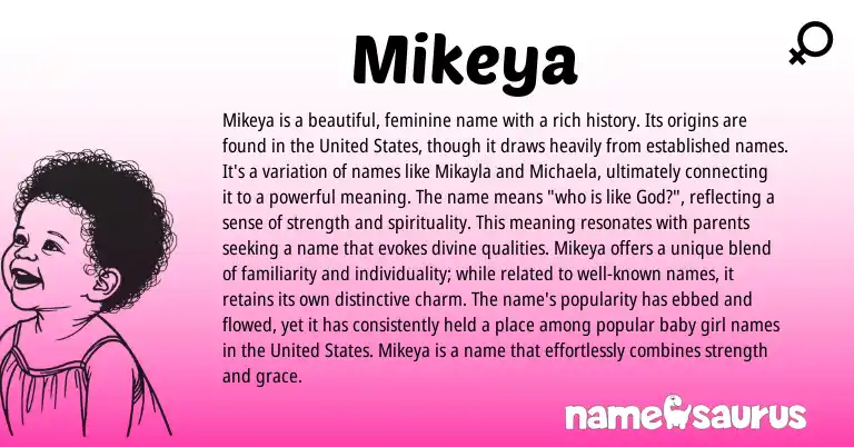 Infographic about Mikeya name meaning, Mikeya is a name from English, American origin(s).