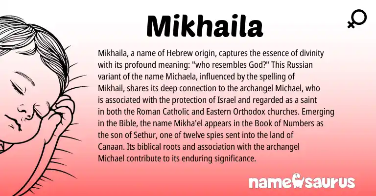 Infographic about Mikhaila name meaning, Mikhaila is a name from Russian, Roman, Hebrew origin(s).