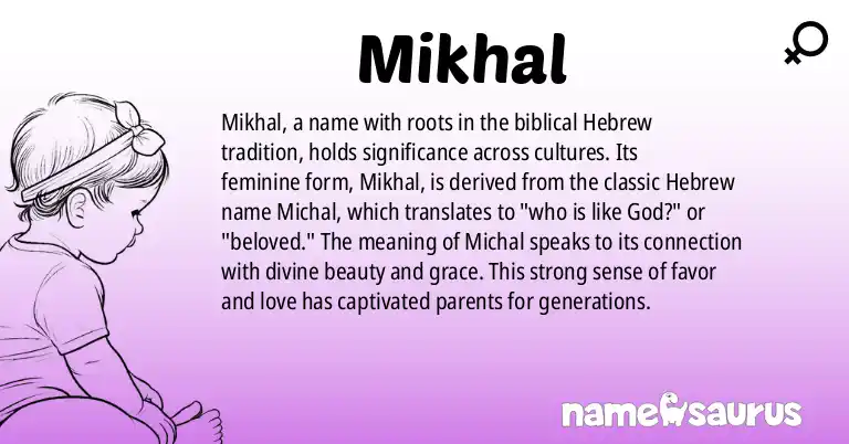 Infographic about Mikhal name meaning, Mikhal is a name from Biblical Hebrew origin(s).