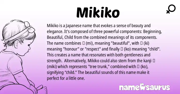 Infographic about Mikiko name meaning, Mikiko is a name from Japanese origin(s).