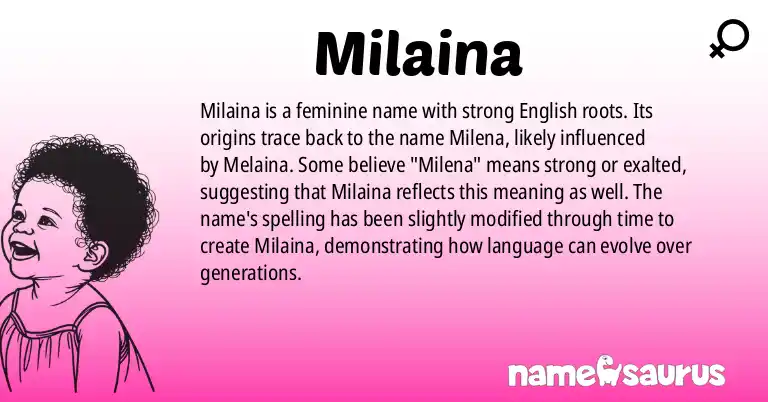 Infographic about Milaina name meaning, Milaina is a name from English origin(s).