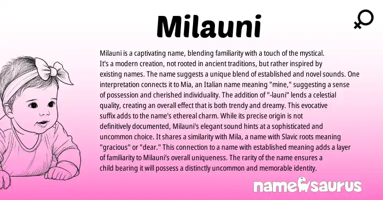 Infographic about Milauni name meaning, Milauni is a name from Italian origin(s).