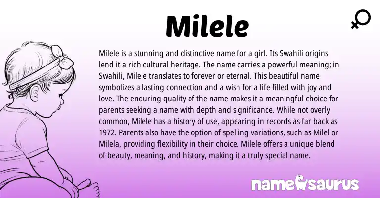 Infographic about Milele name meaning, Milele is a name from Swahili origin(s).