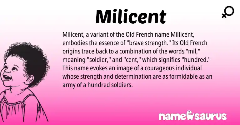 Infographic about Milicent name meaning, Milicent is a name from Old French origin(s).