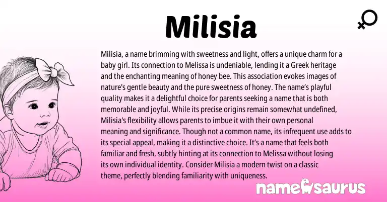 Infographic about Milisia name meaning, Milisia is a name from Greek origin(s).