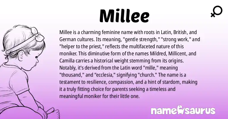 Infographic about Millee name meaning, Millee is a name from Latin, British, German origin(s).