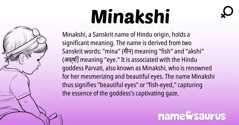 Infographic about Minakshi name meaning, Minakshi is a name from Sanskrit, Hindu origin(s).