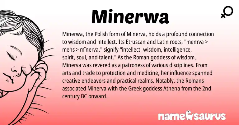 Infographic about Minerwa name meaning, Minerwa is a name from Polish, Etruscan, Roman, Latin, Greek origin(s).